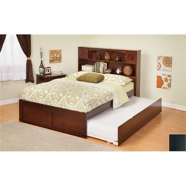 Atlantic Furniture Atlantic Furniture AR8532011 Newport Bookcase Bed Full Size with a Flat Panel Foot Board and Urban Trundle Bed in an Espresso Finish - AR8532011