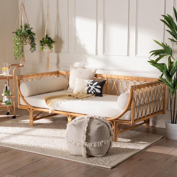 Bali & Pari Davida Modern Bohemian Natural Brown Rattan Daybed - 241-13406-ZORO