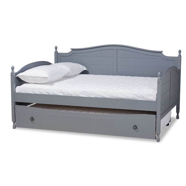 Baxton Studio Mara Cottage Farmhouse Grey Finished Wood Full Size Daybed with Roll-out Trundle Bed - 181-11170-ZORO