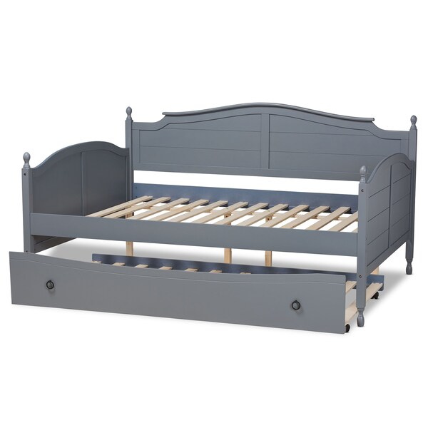 Baxton Studio Mara Cottage Farmhouse Grey Finished Wood Full Size Daybed with Roll-out Trundle Bed - 181-11170-ZORO