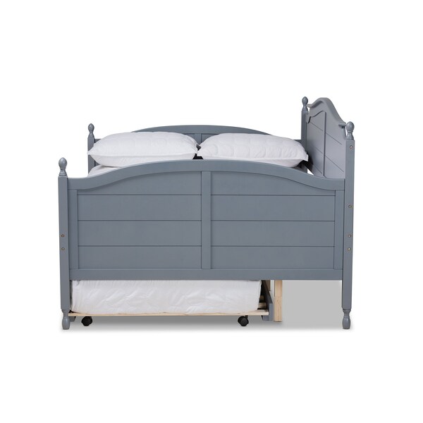 Baxton Studio Mara Cottage Farmhouse Grey Finished Wood Full Size Daybed with Roll-out Trundle Bed - 181-11170-ZORO