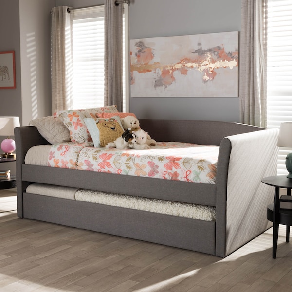 Baxton Studio Camino Modern Grey Upholstered Daybed with Guest Trundle Bed - 131-7309