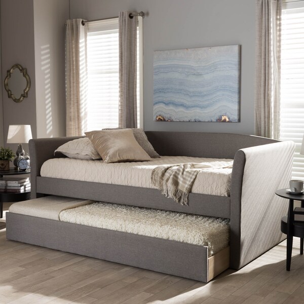 Baxton Studio Camino Modern Grey Upholstered Daybed with Guest Trundle Bed - 131-7309