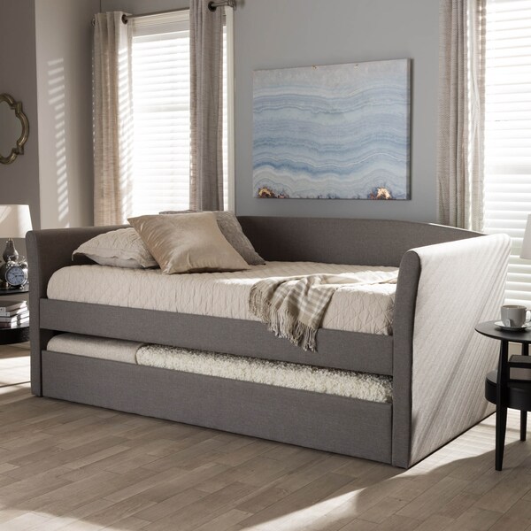 Baxton Studio Camino Modern Grey Upholstered Daybed with Guest Trundle Bed - 131-7309