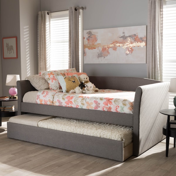 Baxton Studio Camino Modern Grey Upholstered Daybed with Guest Trundle Bed - 131-7309