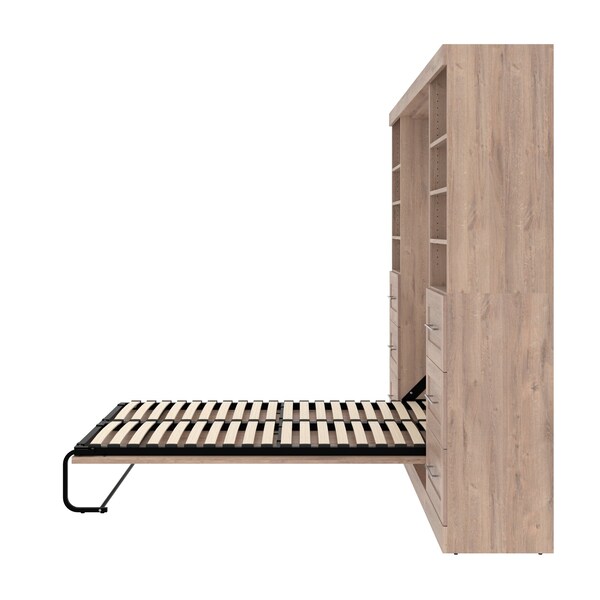 Bestar Pur Full Murphy Bed and 2 Storage Units with Drawers (109W) in rustic brown - 26894-000009