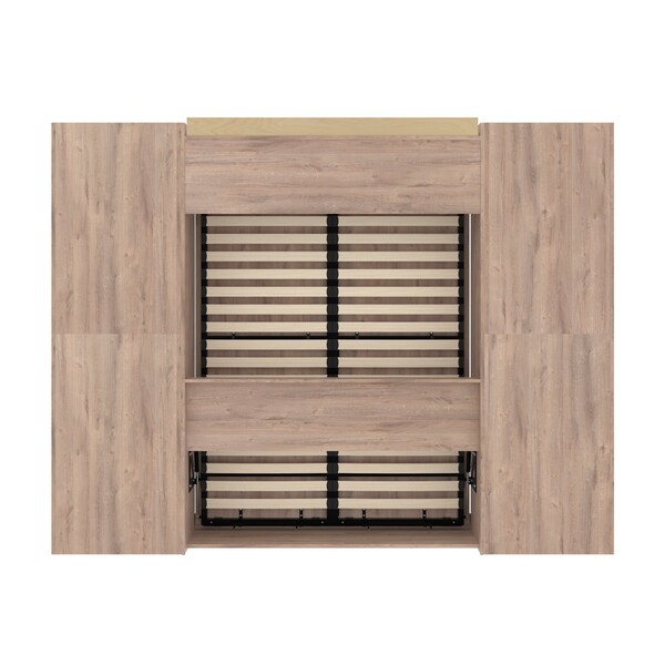 Bestar Pur Full Murphy Bed and 2 Storage Units with Drawers (109W) in rustic brown - 26894-000009