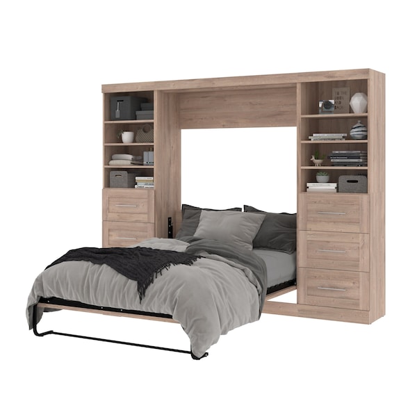 Bestar Pur Full Murphy Bed and 2 Storage Units with Drawers (109W) in rustic brown - 26894-000009