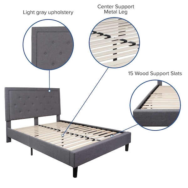 Flash Furniture Roxbury Queen Platform Bed, Light Gray - SL-BK5-Q-LG-GG