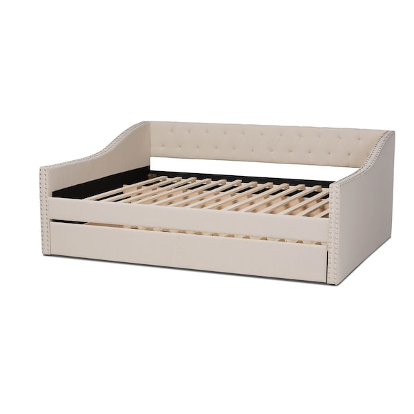 Baxton Studio Haylie Beige Full Size Daybed with Roll-Out Trundle Bed - 158-9676