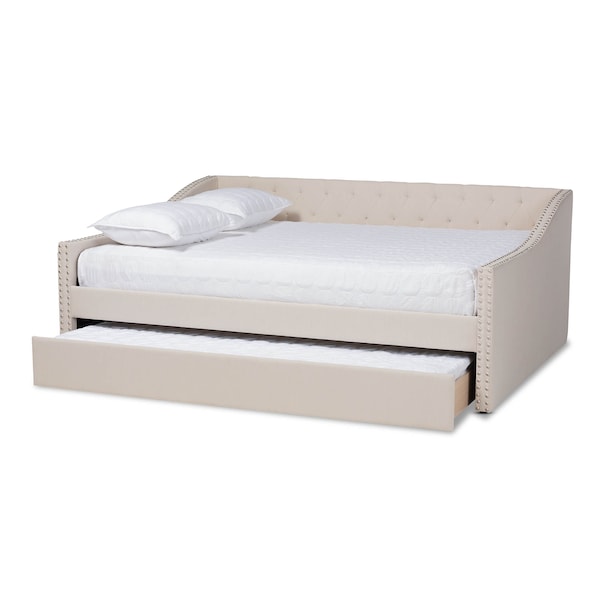Baxton Studio Haylie Beige Full Size Daybed with Roll-Out Trundle Bed - 158-9676