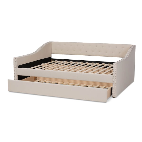 Baxton Studio Haylie Beige Full Size Daybed with Roll-Out Trundle Bed - 158-9676