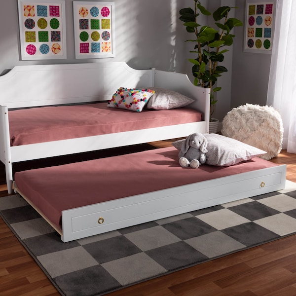 Baxton Studio Alya Traditional Farmhouse White Finished Wood Twin Size Trundle - 168-10831