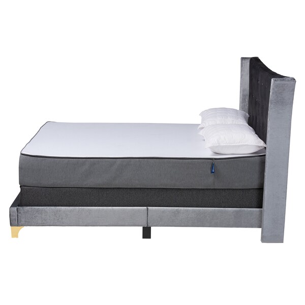 Baxton Studio Easton Contemporary Glam and Luxe Grey Velvet and Gold Metal Queen Size Panel Bed - 220-12853-ZORO