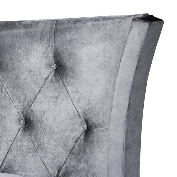 Baxton Studio Easton Contemporary Glam and Luxe Grey Velvet and Gold Metal Queen Size Panel Bed - 220-12853-ZORO