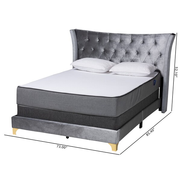 Baxton Studio Easton Contemporary Glam and Luxe Grey Velvet and Gold Metal Queen Size Panel Bed - 220-12853-ZORO