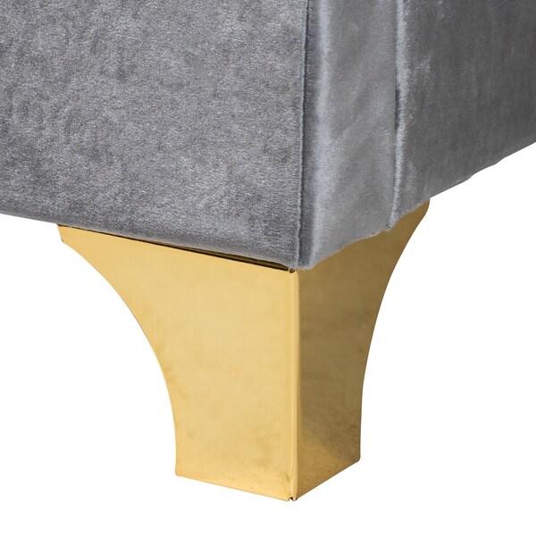Baxton Studio Easton Contemporary Glam and Luxe Grey Velvet and Gold Metal Queen Size Panel Bed - 220-12853-ZORO