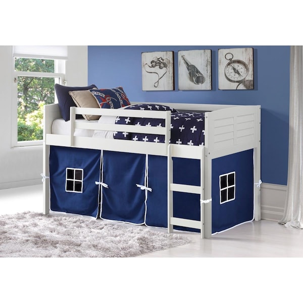 Donco Kids Twin Louver Low Tent Loft Tent, White with Blue - PD_795AW_B