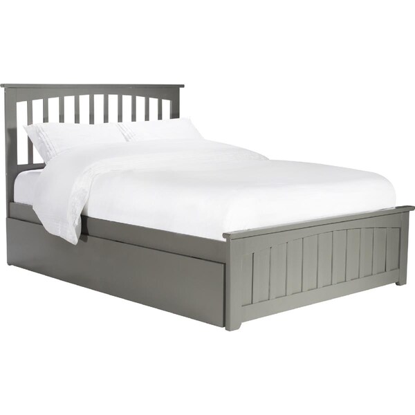 Atlantic Furniture Mission Full Platform Bed with Matching Foot Board with Twin Urban Trundle Bed - Grey - AR8736019
