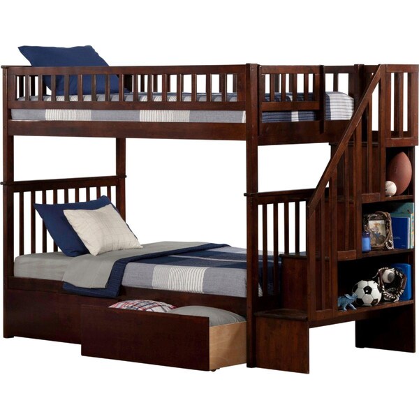 Atlantic Furniture Woodland Staircase Bunk Bed With Urban Bed Drawers, Antique Walnut - AB56644