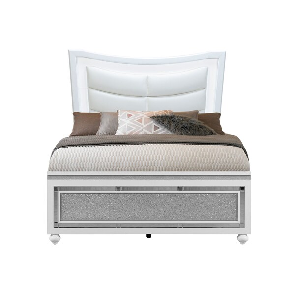Global Furniture Usa Contemporary Glam Glitter, Mirrored Collete White Full Bed - 4606