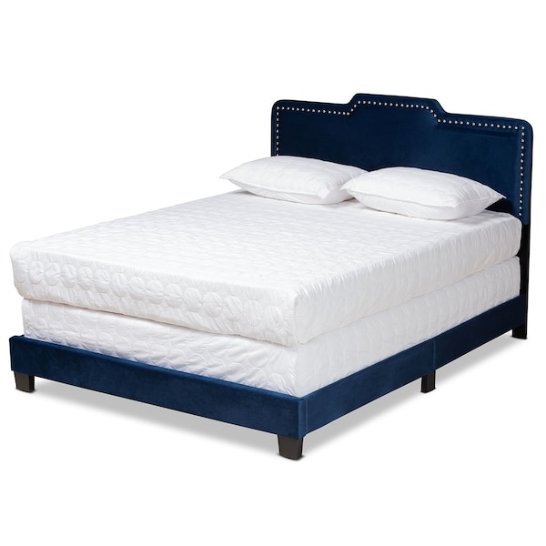 Baxton Studio Benjen Modern and Contemporary Glam Navy Blue Velvet Fabric Full Size Panel Bed - 183-11266-ZORO