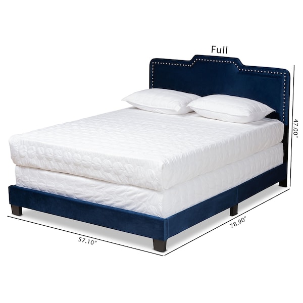 Baxton Studio Benjen Modern and Contemporary Glam Navy Blue Velvet Fabric Full Size Panel Bed - 183-11266-ZORO