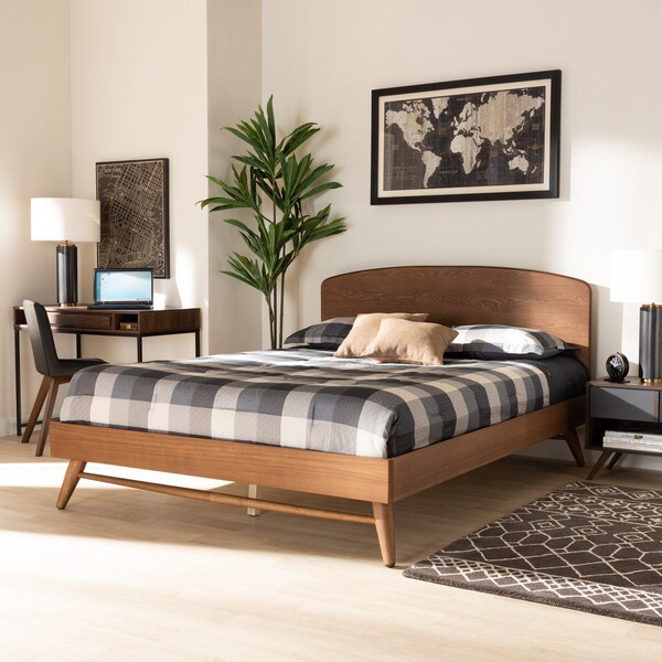Baxton Studio Keagan Mid-Century Modern Transitional Walnut Brown Finished Wood King Size Platform Bed - 184-11047-ZORO