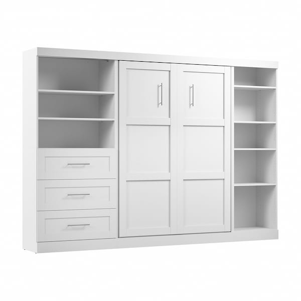 Bestar Bestar Pur Full Murphy Bed with Shelving and Drawers (120W) in White - 26892-17