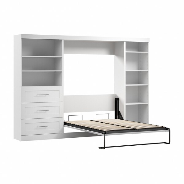 Bestar Bestar Pur Full Murphy Bed with Shelving and Drawers (120W) in White - 26892-17