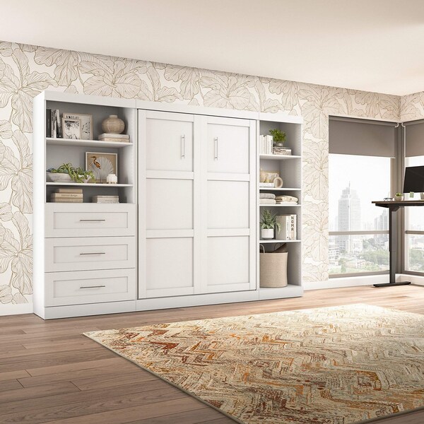 Bestar Bestar Pur Full Murphy Bed with Shelving and Drawers (120W) in White - 26892-17