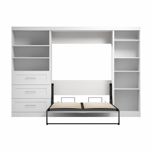 Bestar Bestar Pur Full Murphy Bed with Shelving and Drawers (120W) in White - 26892-17