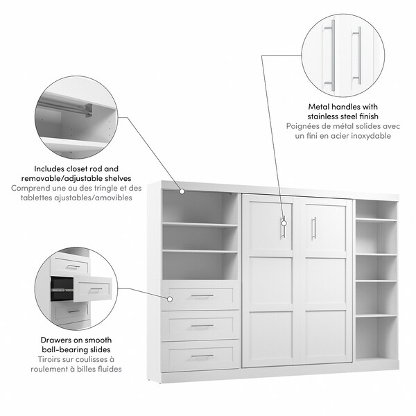 Bestar Bestar Pur Full Murphy Bed with Shelving and Drawers (120W) in White - 26892-17
