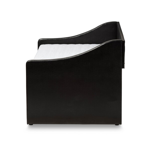 Baxton Studio Barnstorm Black Faux Leather Upholstered Daybed with Trundle Bed - 131-7302