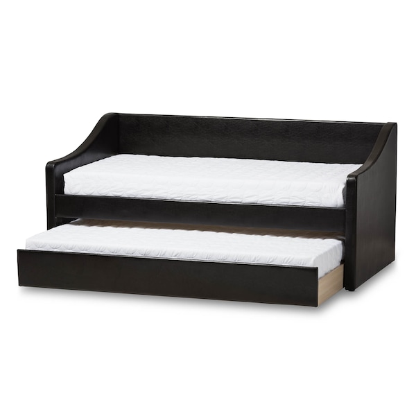 Baxton Studio Barnstorm Black Faux Leather Upholstered Daybed with Trundle Bed - 131-7302