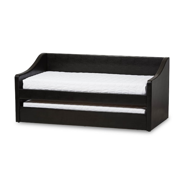 Baxton Studio Barnstorm Black Faux Leather Upholstered Daybed with Trundle Bed - 131-7302
