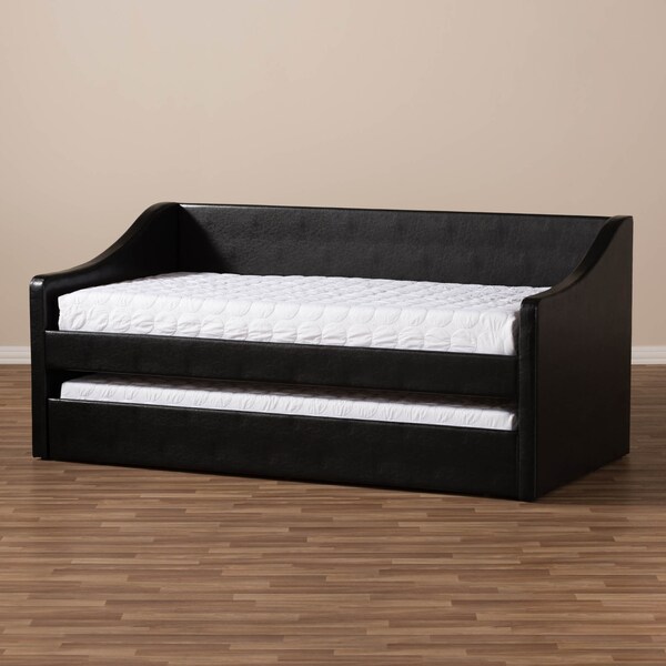 Baxton Studio Barnstorm Black Faux Leather Upholstered Daybed with Trundle Bed - 131-7302