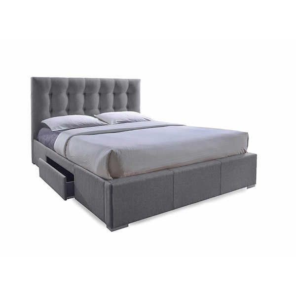 Baxton Studio Sarter Grid-Tufted Upholstered Storage King-Size Bed with drawers - 114-6224