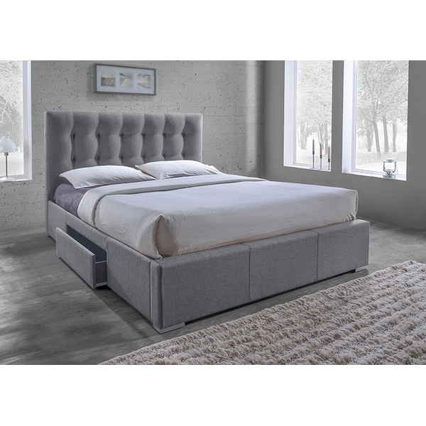 Baxton Studio Sarter Grid-Tufted Upholstered Storage King-Size Bed with drawers - 114-6224