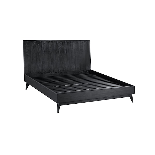 Armen Living Carnaby Queen Platform Bed Frame in Black Brushed Oak Wood - LCCFBDBLQN