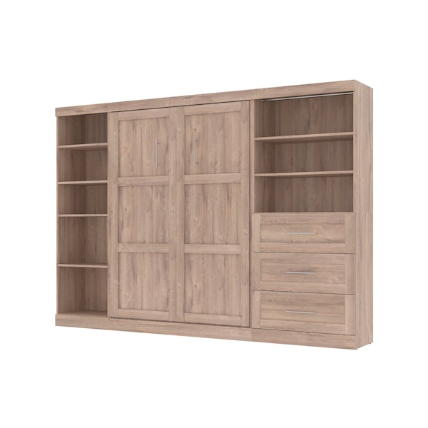 Bestar Pur Full Murphy Bed with Shelving and Drawers (120W) in rustic brown - 26892-000009