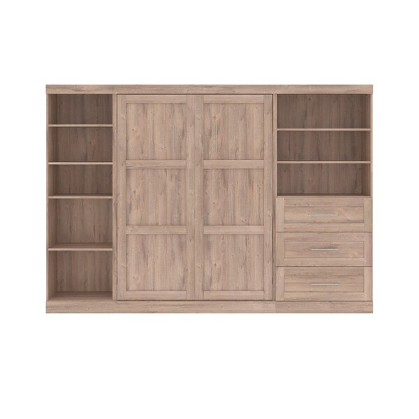 Bestar Pur Full Murphy Bed with Shelving and Drawers (120W) in rustic brown - 26892-000009