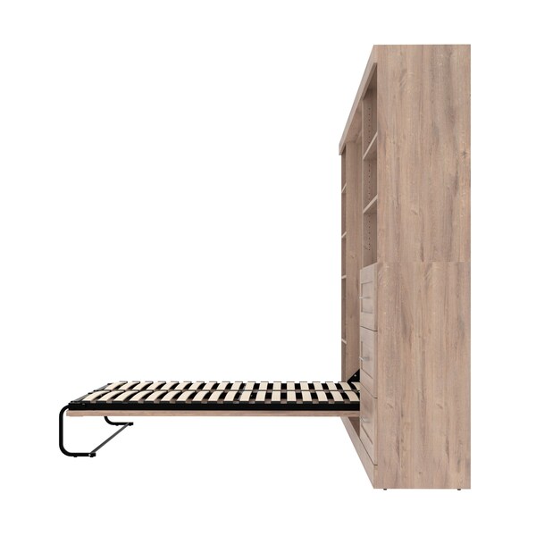 Bestar Pur Full Murphy Bed with Shelving and Drawers (120W) in rustic brown - 26892-000009