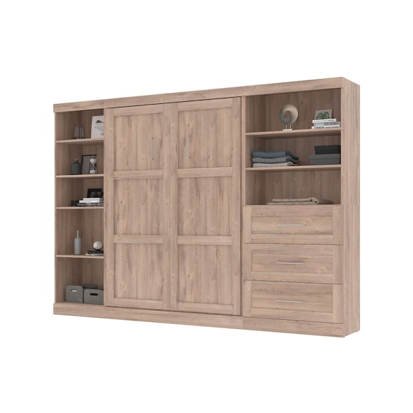 Bestar Pur Full Murphy Bed with Shelving and Drawers (120W) in rustic brown - 26892-000009