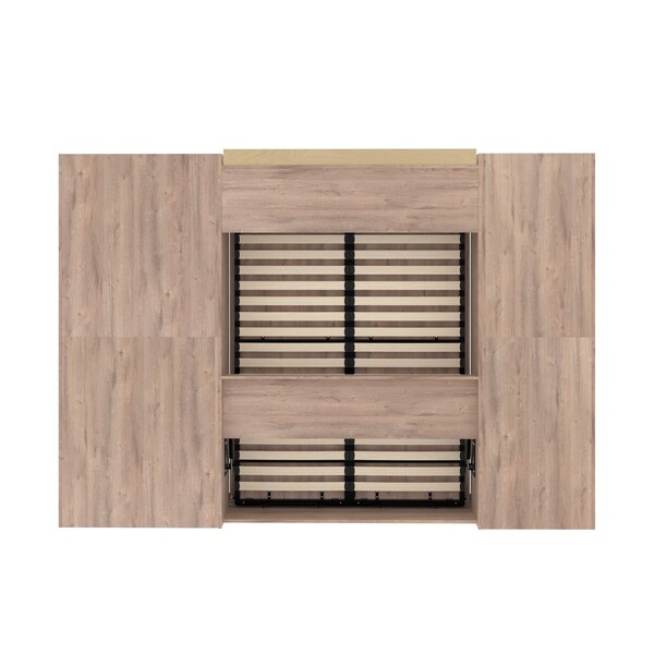 Bestar Pur Full Murphy Bed with Shelving and Drawers (120W) in rustic brown - 26892-000009