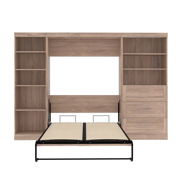 Bestar Pur Full Murphy Bed with Shelving and Drawers (120W) in rustic brown - 26892-000009