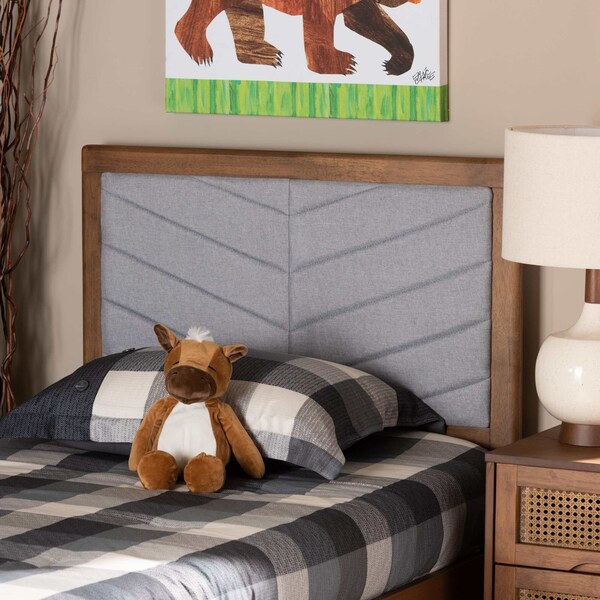 Baxton Studio Iden ModernLight Grey Fabric Upholstered and Walnut Brown Finished Wood Headboard-Twin - 193-11538-ZORO