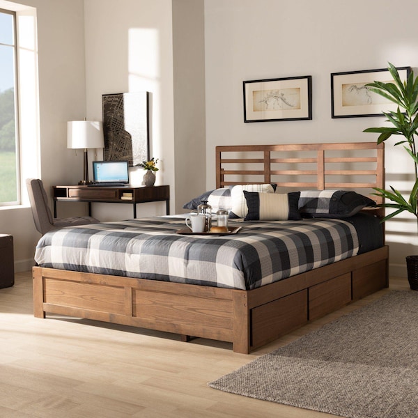 Baxton Studio Piera Modern Ash Walnut Brown Finished Wood Full Size 3-Drawer Storage Bed - 175-9422-9620-ZORO