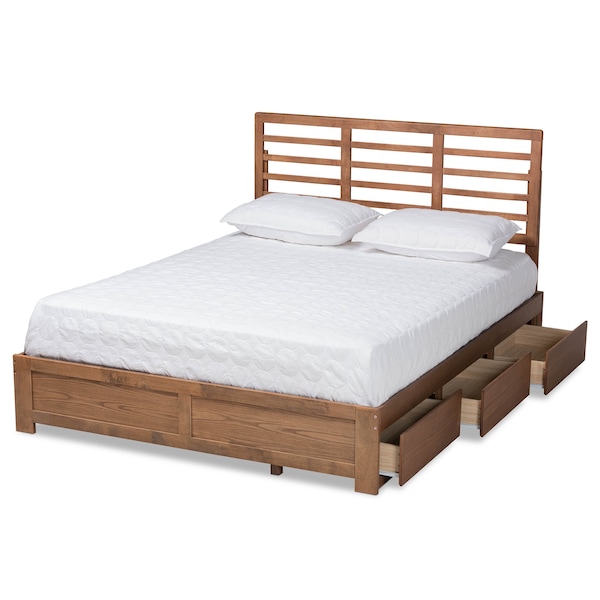 Baxton Studio Piera Modern Ash Walnut Brown Finished Wood Full Size 3-Drawer Storage Bed - 175-9422-9620-ZORO