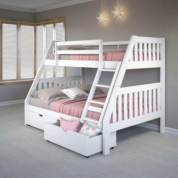 Donco PD-1018-3TFW-505 Twin Over Full Mission Bunk Bed with Dual Underbed Drawers, White - PD_1018_3TFW_505